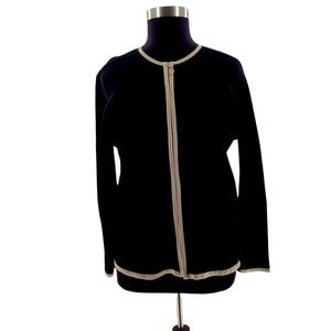 Lane Bryant Ribbed Crew Neck Black and Beige Zip Front Cardigan